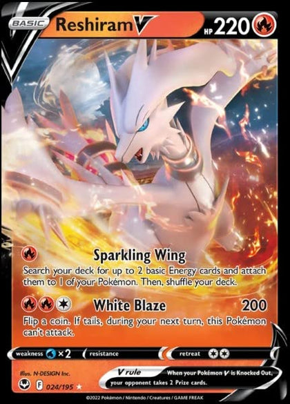 Reshiram V 24/195- Silver Tempest - Pokemon Ultra Rare Card - Holo Foil