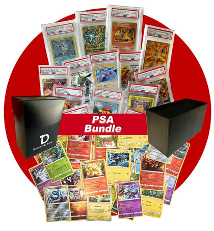 PSA Starter Bundle || Guaranteed Pokémon Compatible PSA Graded Card + 20 Holo/Reverse Holo Cards + 20 High HP Cards + Card Storage Container + Dan123yal Deck Box