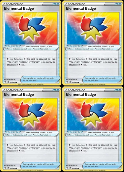 Elemental Badge 147/203 - Evolving Skies- Pokemon Trainer Card Lot - Playset x4