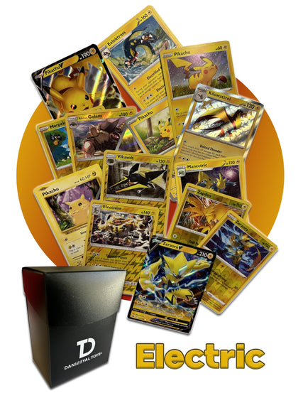 Electric Type TCG Assortment Bundle || Guaranteed Ultra Rare Electric Card + 30 Random Electric Type Cards + Dan123yal Deck Box