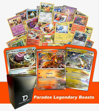 Paradox Legendary Beasts TCG Random Assortment Bundle || Guaranteed Walking Wake, Gouging Flame & Raging Bolt + 6 Holographic Cards + 6 High HP Cards + Dan123yal Deck Box