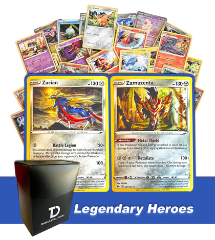 Legendary Heroes Pokémon Compatible TCG Random Assortment Bundle || Guaranteed Legendary Heroes Duo + 6 Holographic Cards + 6 High HP Cards + Dan123yal Deck Box