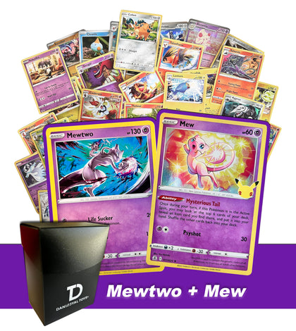 Mewtwo and Mew TCG Random Assortment Bundle || Guaranteed Mewtwo and Mew + 6 Holographic Cards + 6 High HP Cards + Dan123yal Deck Box