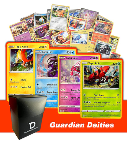 Guardian Deities TCG Random Assortment Bundle || Guaranteed Guardian Deity Quartet + 6 Holographic Cards + 6 High HP Cards + Dan123yal Deck Box