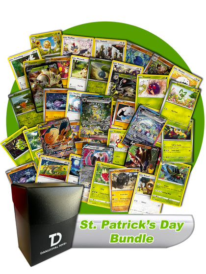 Dan123yal St. Patrick's Day TCG Random Assortment Bundle || Guaranteed Grass, Normal, or Fighting Ultra Rare + 20 Random Grass, Normal, or Fighting Cards Deck Box