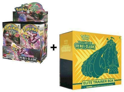 Pokemon Sword and Shield Rebel Clash Booster Box and Elite Trainer Box Bundle (Sold and Shipped by Dan123yal Toys+) 44 Packs Total!