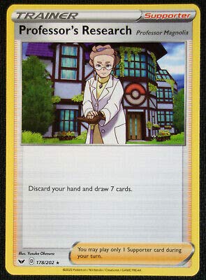 Pokemon Professor's Research Non Holo Rare Card 178/202 Sword and Shield Base Set Sold and Shipped by Dan123yal Toys+