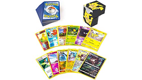 100 Random Pokemon Cards and 12 Holo Foil 'Shiny' Cards with Dan123yal Toys+ Exclusive Pikachu Deck Box
