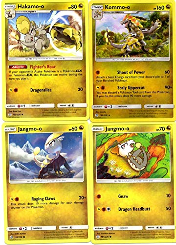 Pokemon Evolution Card Set - Kommo-o, Hakamo-o, Jangmo-o - 163/236 - Sun & Moon Cosmic Eclipse - 4 Card Lot