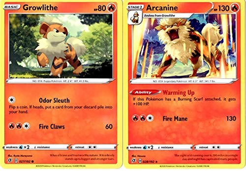 Pokemon Rebel Clash Evolution Set - Arcanine 028/192 - Sword & Shield - Rare 2 Card Lot