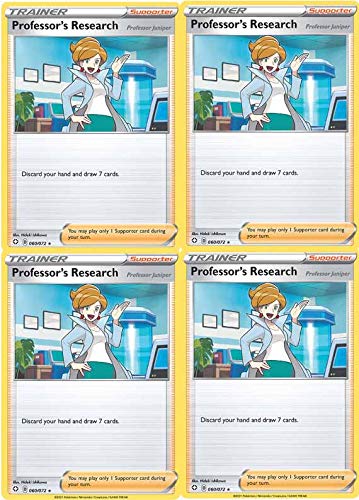 Pokemon Trainer Card Set - Professor's Research Juniper 060/072 - Sword & Shield - Shining Fates - x4 Rare Supporter Card Lot