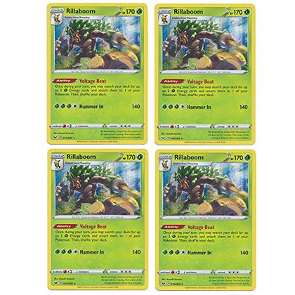 Pokemon Card - Rillaboom - Sword and Shield Base - x4 Card Lot Playset - 014/202 Holo Rare
