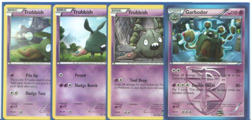 Garbodor + Trubbish - Rare Pokemon Card Evolution Set (Plasma Storm #64, #65, #66 and #67)