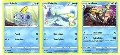 Pokemon Evolutionary Card Set - Inteleon Drizzile Sobble - Sword & Shield Base 059/202 - Rare 3 Card Lot - Hydro Snipe