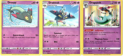 Pokemon Rebel Clash Evolution Set - Dragapult 091/192 - Sword & Shield - Foil Rare 3 Card Lot
