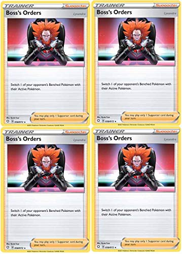 Pokemon Trainer Card Set - Boss's Order Lysandre - 058/072 - Sword & Shield - Shining Fates - x4 Rare Supporter Card Lot