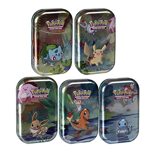 Pokemon Kanto Friends Mini Tin 5 Pack Bundle | Featuring Pikachu, Eevee, Charmander, Bulbasuar, Squirtle | Over 100 Cards Total