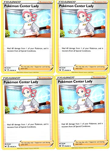 Pokemon Trainer Card Set - Pokemon Center Lady 176/202 - Sword & Shield SWSH1- x4 Supporter Card Lot