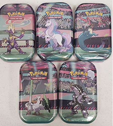 Pokemon Galar Power Mini Booster Tins Set - All 5 Characters! 10 Booster Packs | Includes Rapidash, Obstagoon, Sirfetch'd tins and More!