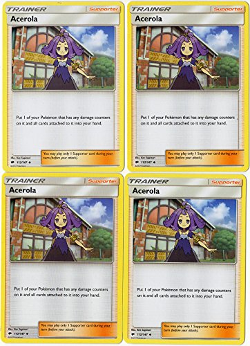 ACEROLA 112/147 - Sun Moon Burning Shadows - Trainer Card Set - x4 Supporter Card Lot (Playset)