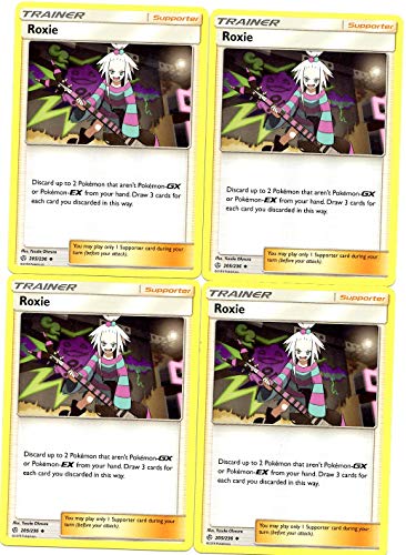 Pokemon Trainer Set - Roxie 205/236 - Sun Moon Cosmic Eclipse - 4 Supporter Card Lot