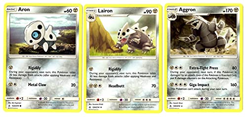 Evolution Card Set - Aggron 125/214 - Sun Moon Unbroken Bonds - Rare 3 Card Lot