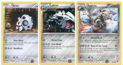 Pokemon Aggron, Lairon and Aron - Rare Card Evolution Set (Plasma Blast #57, #58 and #59)