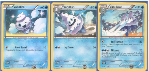 Vanilluxe, Vanillish and Vanillite - Rare Pokemon Card Evolution Set (Plasma Storm #35, #36 and #37)