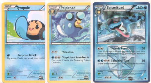 Pokemon Seismitoad, Palpitoad and Tympole - Rare Card Evolution Set (Plasma Freeze #24, #25 and #26)