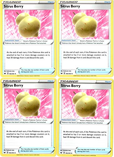 Pokemon Trainer Card Set - Sitrus Berry 182/202 - Sword & Shield SWSH1- x4 Tool Card Lot