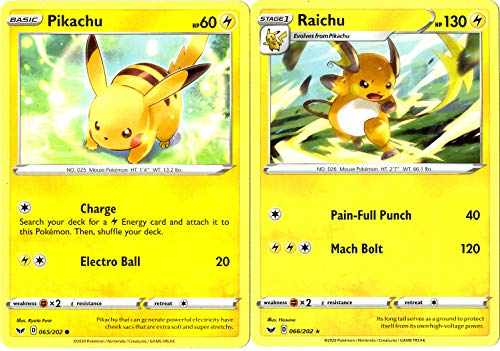 Pokemon Sword & Shield Evolution Set - Raichu & Pikachu - 066/202 - Rare 2  Card Lot