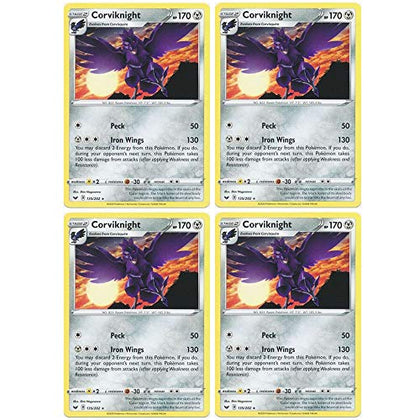 Pokemon Card - Corviknight - Sword and Shield Base - x4 Card Lot Playset - 135/202 Rare