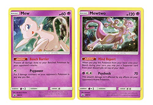 Legendary Pokemon Card Lot - Mewtwo SM214 & Mew SM215 - Holo Foil Black Star Promo Set