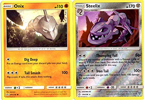 Pokemon Evolution Set - Steelix 139/236 - Sun Moon Cosmic Eclipse - Holo Rare - 2 Card Lot