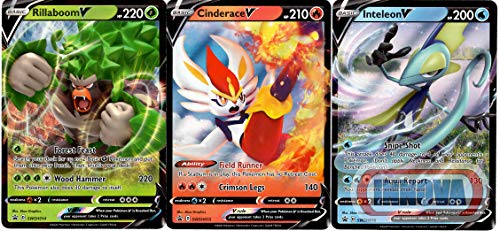 Pokemon V Card Set - Rillaboom V - Cinderace V - Inteleon V - Holo Foil 3 Card Lot - Sword & Shield Starters