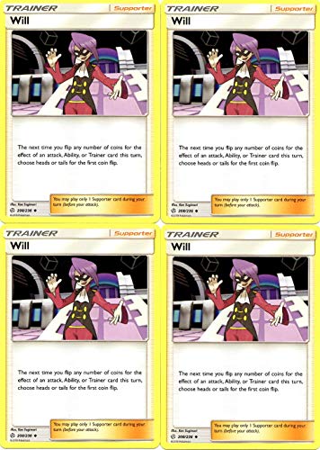 Pokemon Trainer Set - Will 208/236 - Sun Moon Cosmic Eclipse - 4 Supporter Card Lot