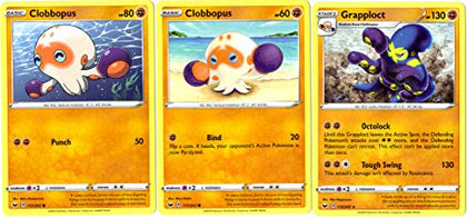 Pokemon Sword & Shield Evolution Set - Grapploct & Clobbopus - 113/202 - Rare 3 Card Lot