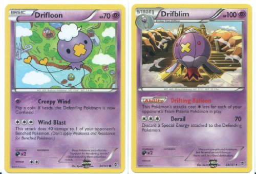 Pokemon Drifblim and Drifloon - Rare Card Evolution Set (Plasma Blast #34/101 and #35/101)
