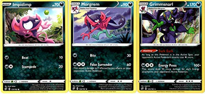 Grimmsnarl Pokemon Evolution Card Set - Morgrem & Impidimp - Rebel Clash 125/192 - Sword & Shield - Rare 3 Card Lot