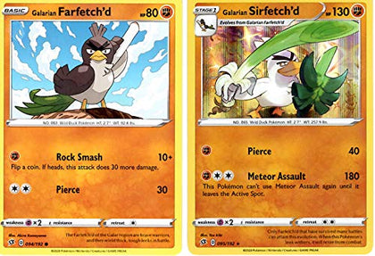 Galarian Sirfetch'd Pokemon Evolution Card Set - Galarian Farfetch'd - Sword & Shield - 095/192- Rare 2 Card Lot