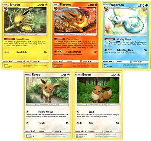 Pokemon Eeveelution Set - Jolteon Flareon Vaporeon Eevee - Cosmic Eclipse 5 Card Evolution Lot