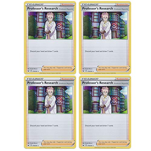 Pokemon Card - Professor's Research: Professor Magnolia - Sword and Shield Base - x4 Card Lot Playset - 178/202 Holo Rare