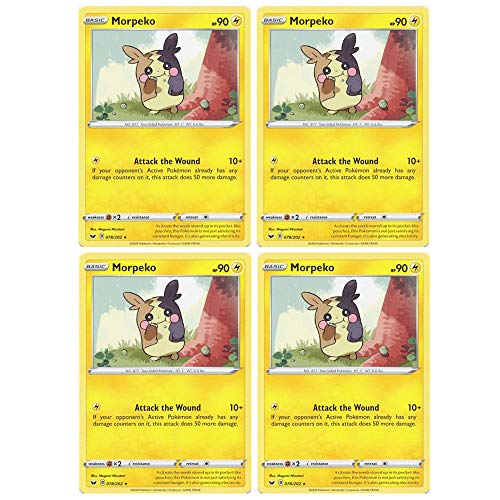 Pokemon Card - Morpeko - Sword and Shield Base - x4 Card Lot Playset - 078/202 Rare
