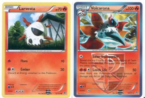 Pokemon Volcarona and Larvesta - Rare Card Evolution Set (Plasma Blast #12/101 and #13/101)