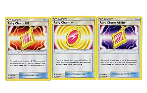 Fairy Charm Trainer Card Set - Lightning/Ultra Beast/Ability - Sun Moon Unbroken Bonds - 3 Card Lot