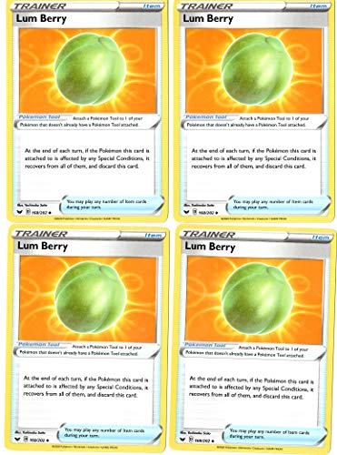Pokemon Trainer Card Set - Lum Berry 168/202 - Sword & Shield SWSH1- x4 Tool Card Lot