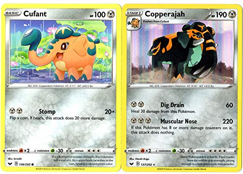 Pokemon Sword & Shield Evolution Set - Copperajah & Cufant - 137/202 - Holo Rare 2 Card Lot