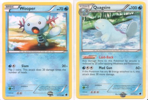 Pokemon Quagsire and Wooper - Rare Card Evolution Set (Plasma Freeze #21 and #22)