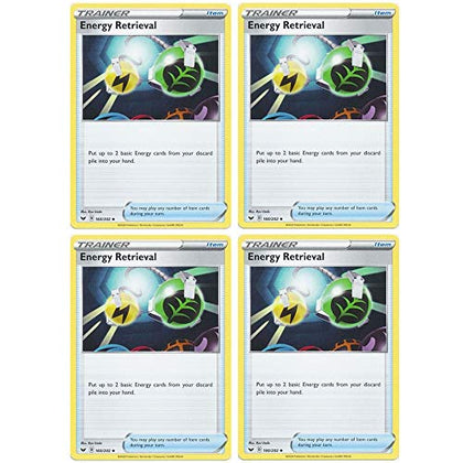 Pokemon Card - Energy Retrieval - Sword and Shield Base - x4 Card Lot Playset - 160/202 Uncommon