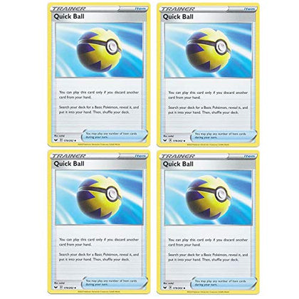 Pokemon Card - Quick Ball - Sword and Shield Base - x4 Card Lot Playset - 179/202 Uncommon